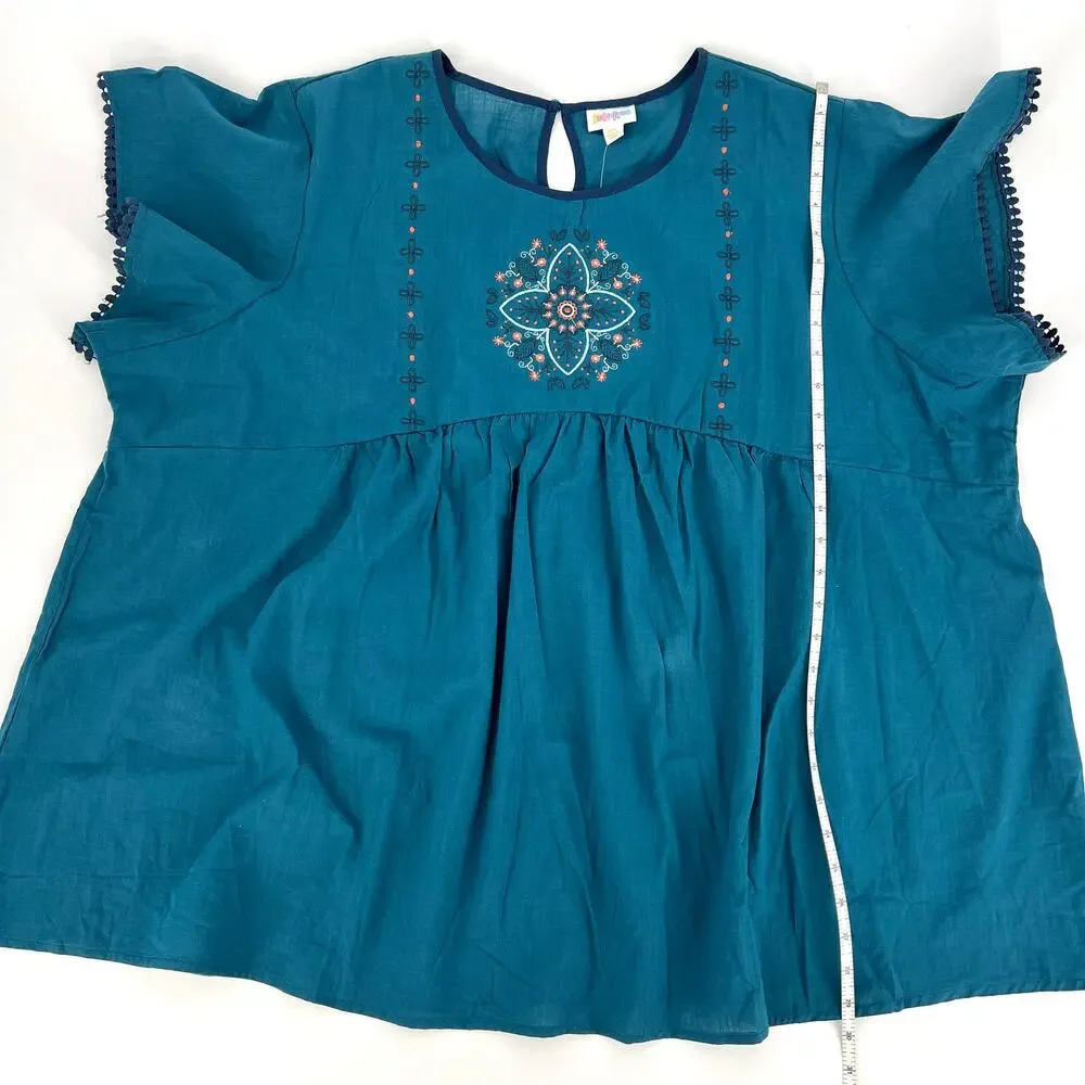 LuLaRoe Teal Boho22 Paisley Embroidered NWT Top Size 3XL